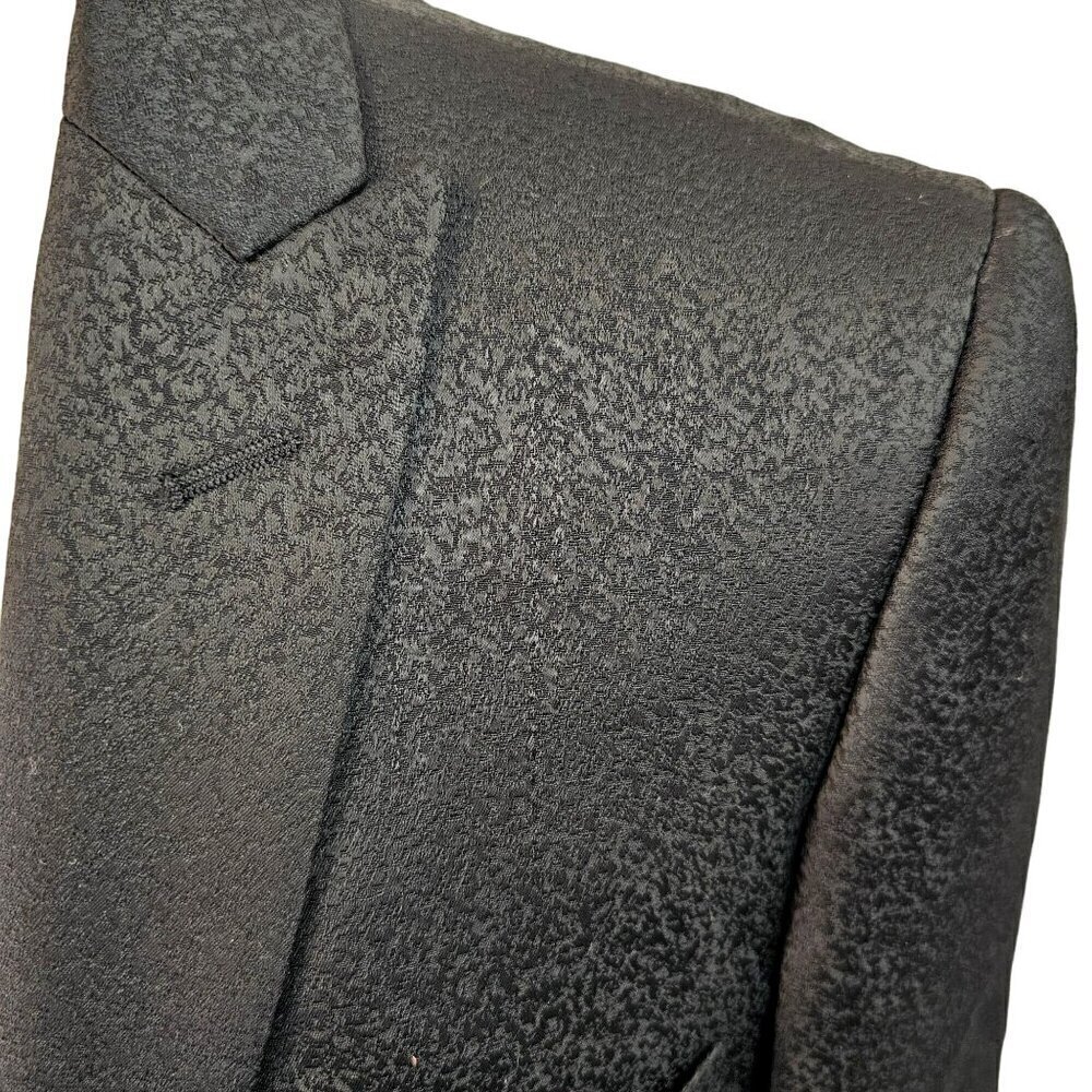 PortoFilo Black Brocade 1 Btn Sport Coat Mens 36 Single Vent Poly Viscose Blend